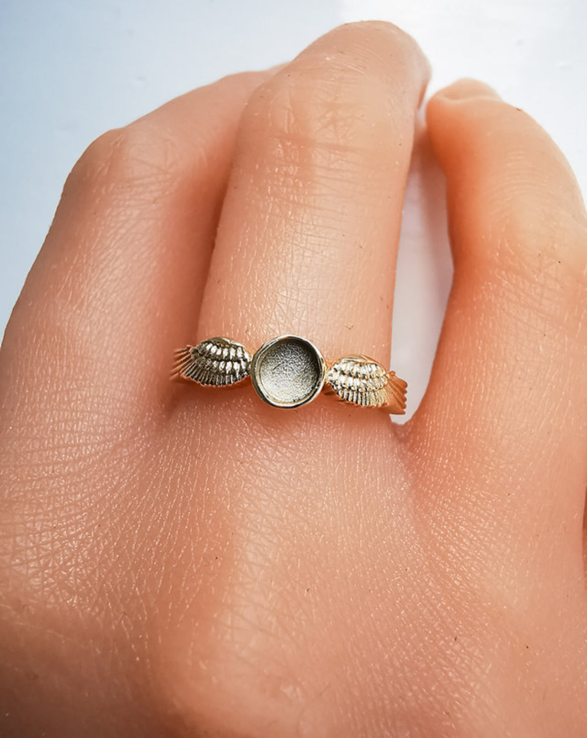 9k Solid Gold Angel Wing Ring (Round)