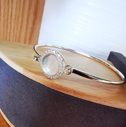 Halo Cluster Hook Clasp Silver CZ Bangle