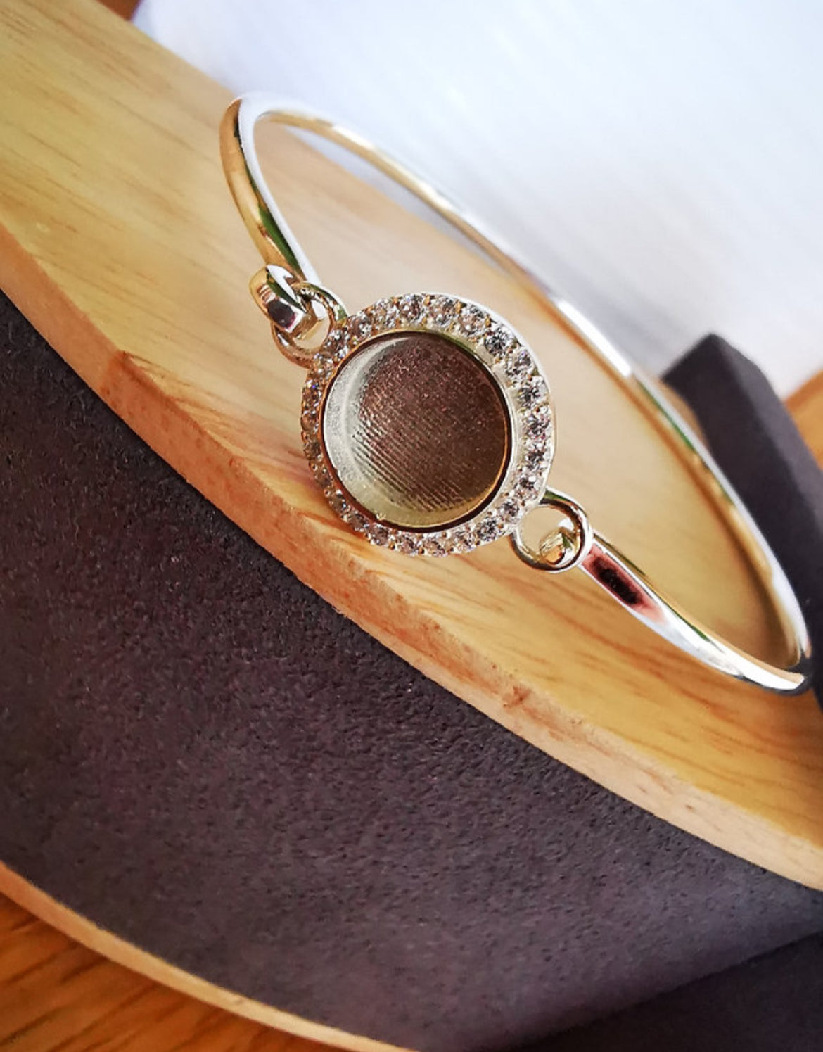 Halo Cluster Hook Clasp Silver CZ Bangle